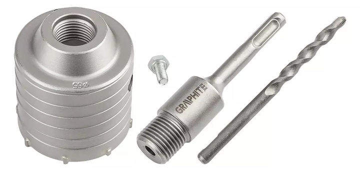 Коронка твердосплавна Graphite 65 мм з адаптером SDS+ та направляючим сверлом 55H321 (5902062107305) - зображення 3