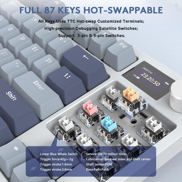 Безпровідна механічна клавіатура з Hot-Swap ATTACK SHARK K86 Blue - изображение 5