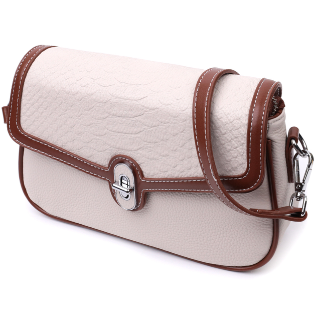 Красива сумка жіноча на літо з фактурним клапаном з натуральної шкіри Vintage Bag 22623 Білий