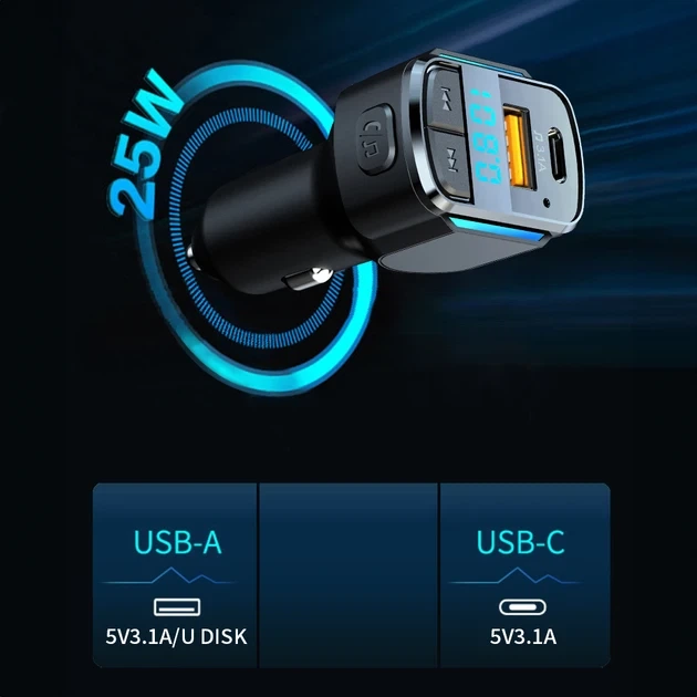 Автомобильный FM-трансмиттер Inspire C34 MP3 с LED подсветкой 25W 12-24V Черный - изображение 5