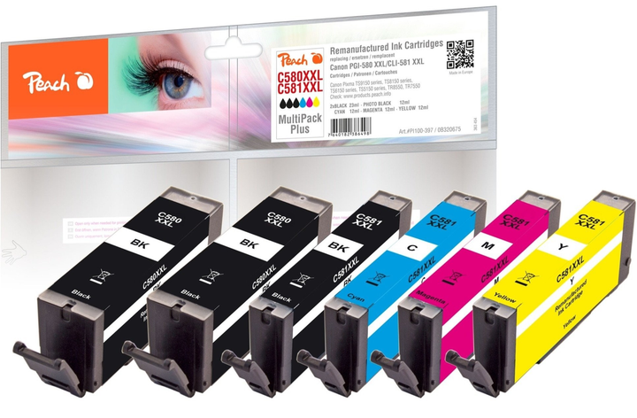 Zestaw tuszy Peach Tinte Spar Pack do Canon CLI-526 Black 17 ml + Color 17 ml (7640155894364) - obraz 1