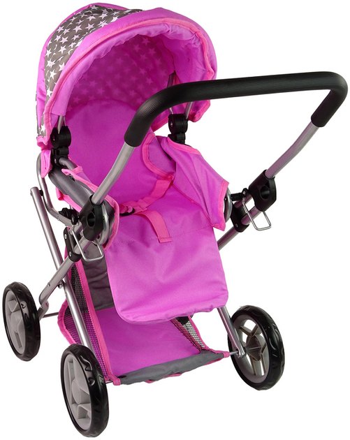 Wózek dla lalek LEAN Toys 2 w 1 Gondola Torba w gwiazdki Szaro-różowy (5905515354332) - obraz 7