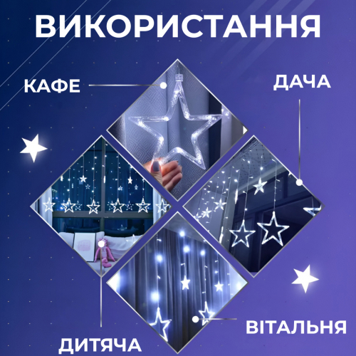 Гірлянда-штора 3*0,7 м 12 фігур, білий(1733054BL)(WB) - Фото 2 Гірлянда-штора 3*0,7 м 12 фігур, білий(1733054BL)(WB) - изображение 2