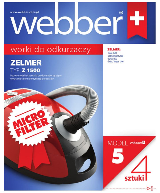 Zestaw worków do odkurzacza Webber Zelmer 1500 (02WWMZ1500) - obraz 1