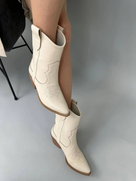 Женские ботинки ковбойки ShoesBand Молочный цвет натуральная кожа 41 (26,5 см) (S36071д) - Фото 3 Женские ботинки ковбойки ShoesBand Молочный цвет натуральная кожа 41 (26,5 см) (S36071д) - изображение 3