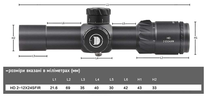 Прицел загонник Discovery Optics HD 2-12x24 SFIR FFP (30 мм, подсветка) - изображение 2