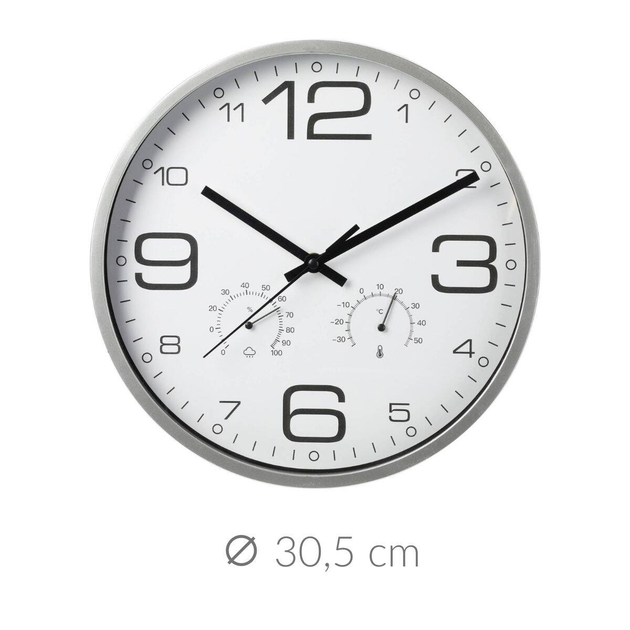 Zegar ścienny Home & Styling Collection z funkcją stacji pogodowej 30.5 cm Srebny (8720573517393) - obraz 6