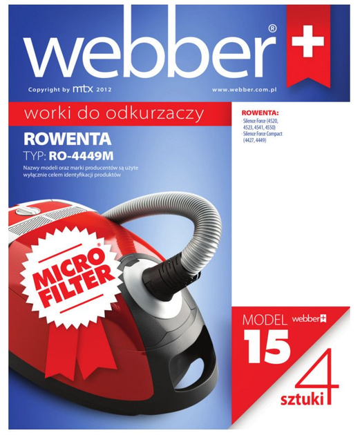 Zestaw worków do odkurzacza Webber Rowenta Silence 4449 (02WWMRO4427) - obraz 1