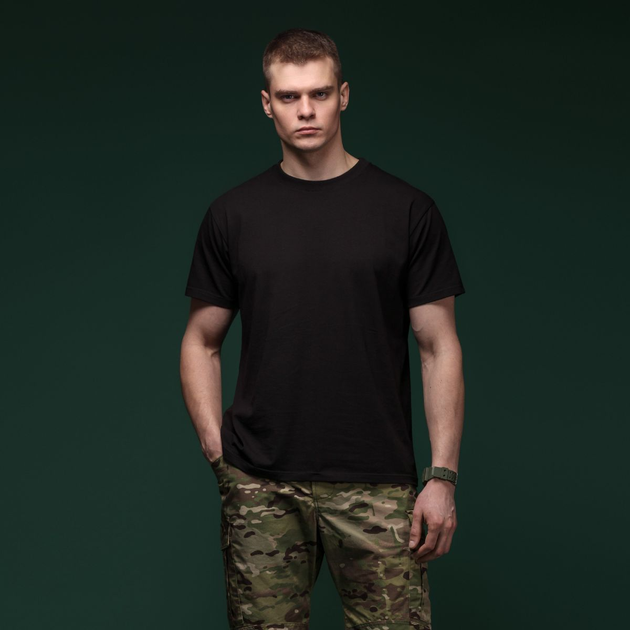 Комплект футболок Basic Ukrarmor Military T-shirt без логотипа. Cotton/Elastane, черный - олива M - изображение 2