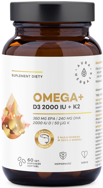 Aura Herbals Omega Witamina D3 2000 IU K2 60 (5902479612928) - obraz 1