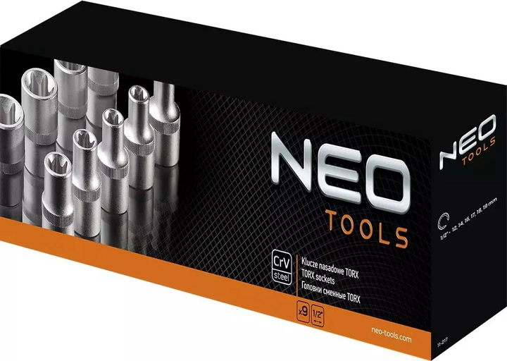 Набір торцевих насадок NEO Tools 1/2" Torx 9 шт. 08-649 (5907558417074) - зображення 4