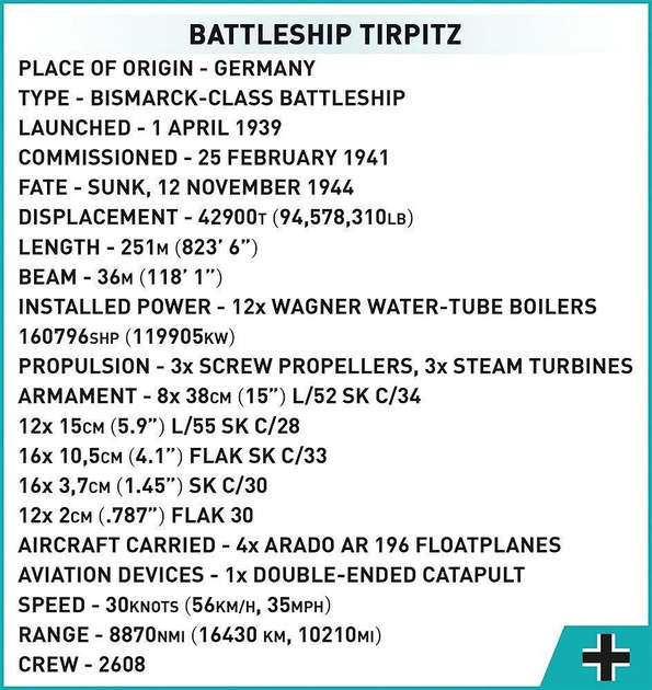 Klocki konstrukcyjne Cobi Executive Edition Battleship Tirpitz 2960 elementów (5902251048389) - obraz 9