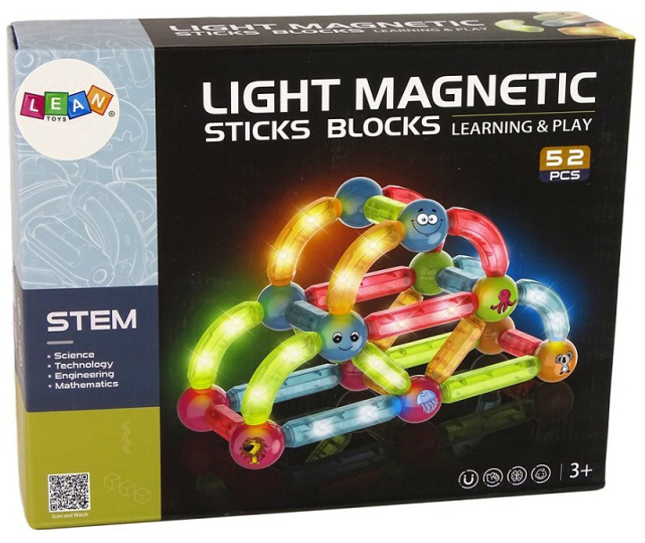 Klocki magnetyczne Leantoys 52 elementy (5905515351102) - obraz 1