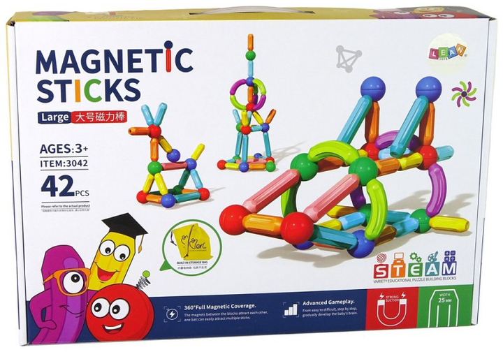 Конструктор магнітний LEAN Toys Colorful Plastic Magnetic Blocks 42 деталі (5905679070734) - зображення 1