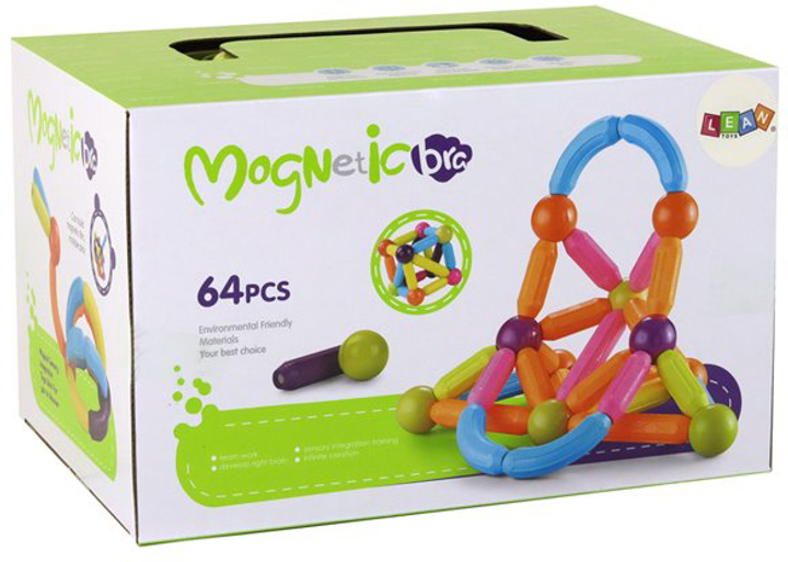 Klocki magnetyczne Leantoys Large of Magnetic Blocks in a Case 64 elementy (5905991001751) - obraz 2