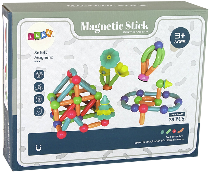 Klocki magnetyczne Leantoys Constructive Plastic 78 elementów (5905515352178) - obraz 1