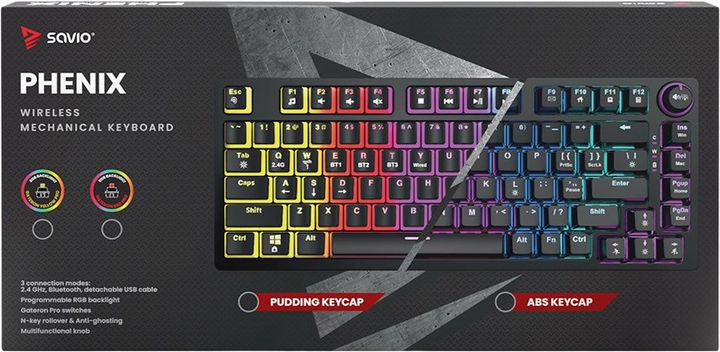Klawiatura bezprzewodowa Savio Phenix Gateron Yellow Pro Pudding Wireless Black - obraz 6