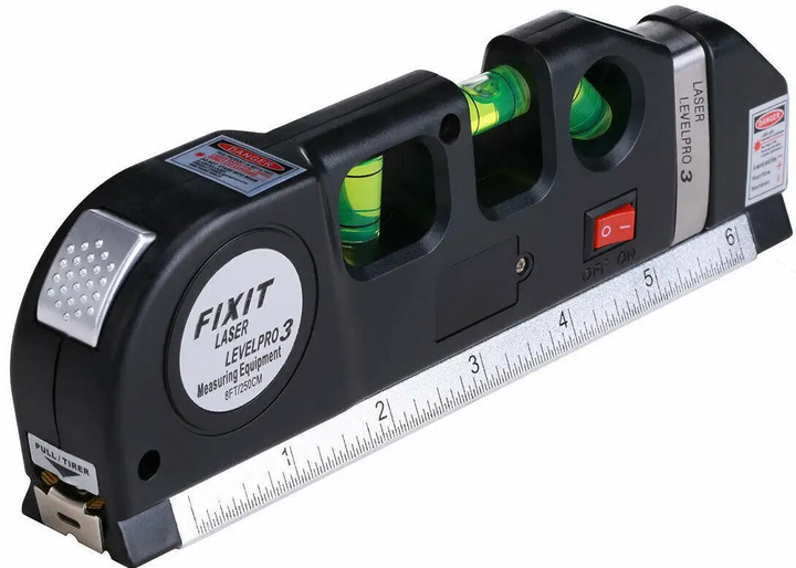 Универсальный лазерный уровень Fixit Laser Level PRO 3 нивелир жидкостный со встроенной рулеткой и линейкой 4 в 1 - изображение 2