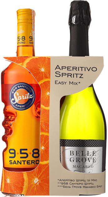 Набор Аперитив Santero Spritz Aperitivo 0.75 л 13% + Вино игристое Belle Grove Macabeo Brut белое брют 0.75 л 11% (1021000176099) - изображение 1