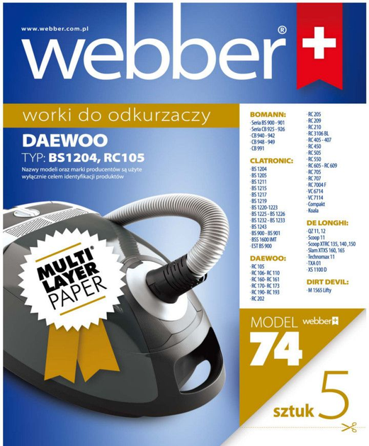 Zestaw worków do odkurzacza Webber Daewoo RC105 (02WWDRC105) - obraz 1