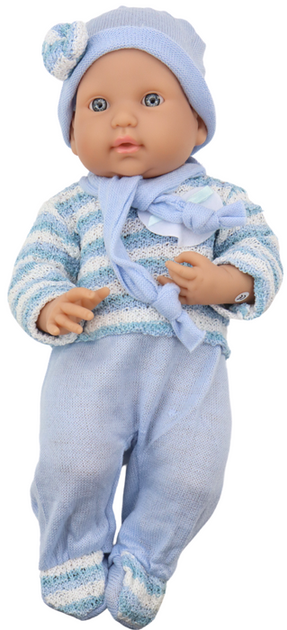 Lalka bobas LEAN Toys w niebieskim swetrze w paski 40 cm (5905991009276) - obraz 3