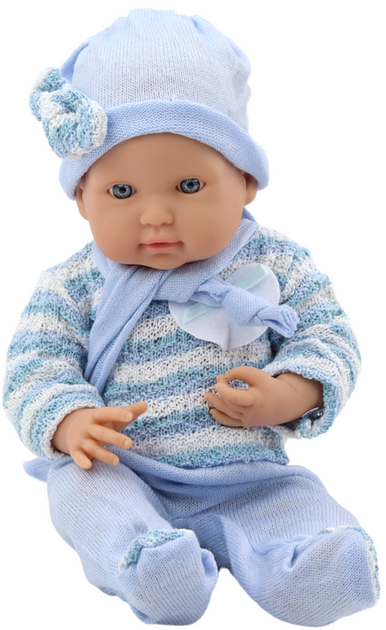 Lalka bobas LEAN Toys w niebieskim swetrze w paski 40 cm (5905991009276) - obraz 4