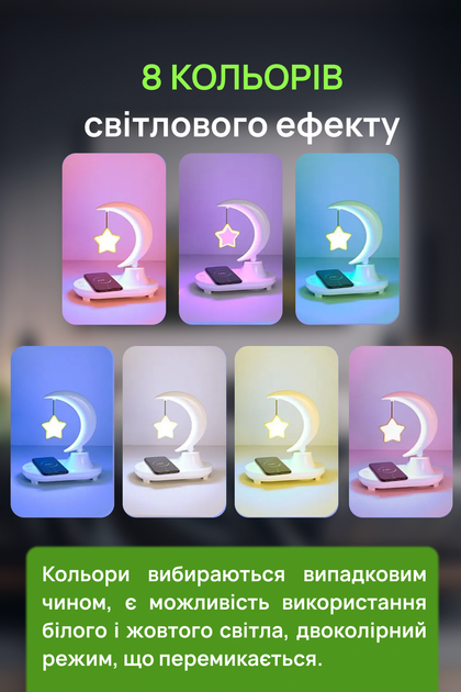 Нічник на акумуляторі бездротова зарядка для телефону настільна лампа 3 в 1 SmartUs світлодіодний світильник акумуляторний з Bluetooth динаміком та зміною кольору - зображення 3