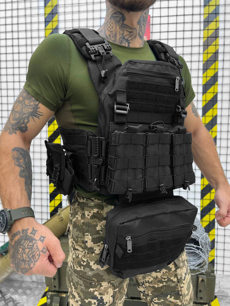 Тактическая плитоноска Cordura с 4 точками быстрого сброса Black - изображение 1