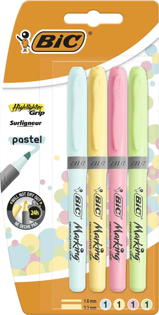 Zestaw markerów tekstowych BIC Pastel 1,6 mm 4 szt. (3086123538474) - obraz 1