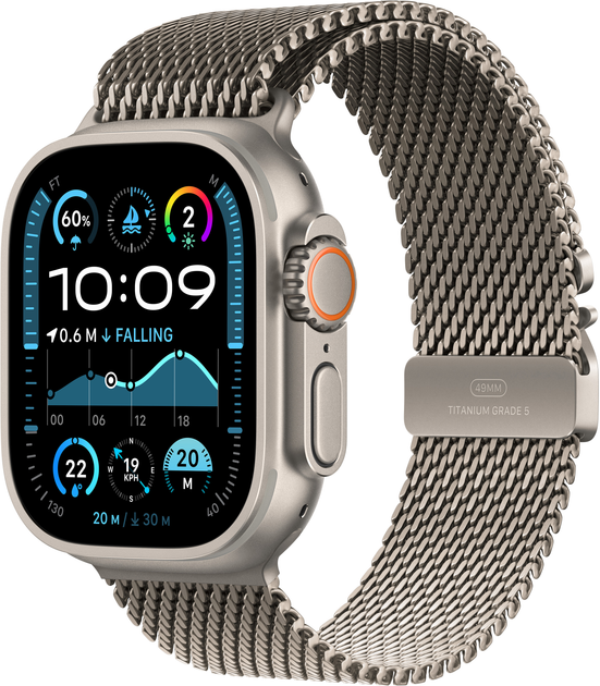 Смарт-годинник Apple Watch Ultra 2 (2024) GPS + Cellular 49mm Natural Titanium Case with Natural Titanium Milanese Loop - S (MX4M3) - зображення 1