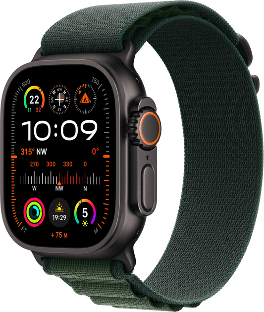 Smartwatch Apple Watch Ultra 2 (2024) GPS + Cellular 49mm Black Titanium Case with Dark Green Alpine Loop - Small (MX4Q3) - obraz 1