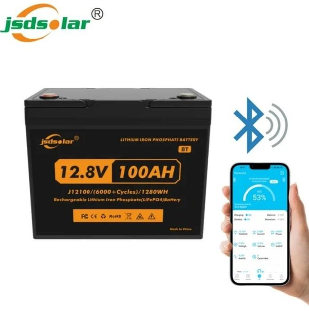 Набор 2 Аккумулятора LiFePo4 (литий железо фосфатный) Jsdsolar J12100 LiFePO4 12V (12,8V) - 100 Ah (1280Wh) (BMS 100A/100A) пластик bluetooth - изображение 5
