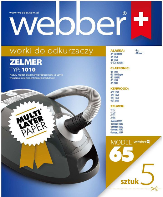 Zestaw worków do odkurzacza Webber Zelmer 1010 (02WWZ1010) - obraz 1