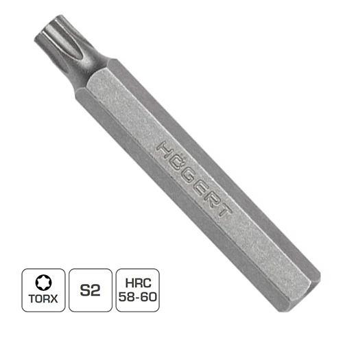 Біта Torx Hoegert S2 10мм T55 1 шт. (HT1S853) - Фото 2 Біта Torx Hoegert S2 10мм T55 1 шт. (HT1S853) - зображення 2