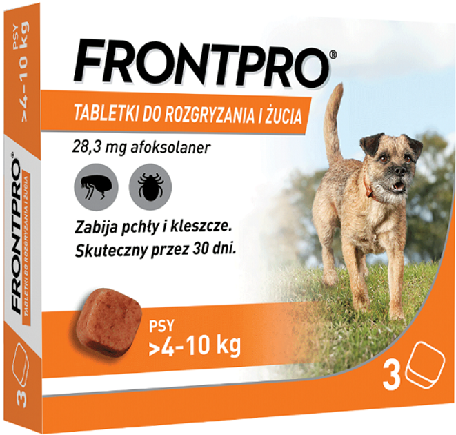 Tabletki na pchły i kleszcze Frontpro dla psów 4 - 10 kg 3 x 28.3 mg (4064951016981) - obraz 1