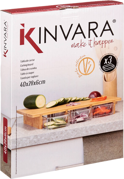 Обробна дошка Kinvara бамбукова з 3 контейнерами 28 x 40 x 6 см (8430852909503) - зображення 3