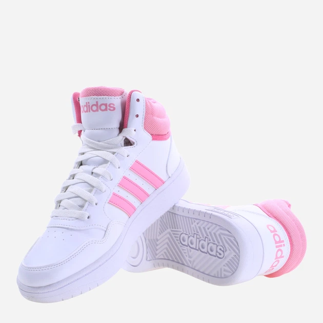 Підліткові кеди для дівчинки adidas Hoops 3.0 Mid K IG3716 37.5 Білі з рожевим (4066759016934) - зображення 4