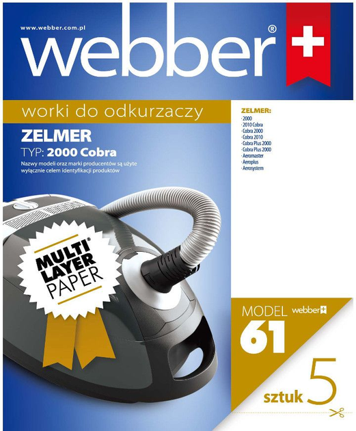 Zestaw worków do odkurzacza Webber Zelmer 2000/2010 (02WWZ2000) - obraz 1