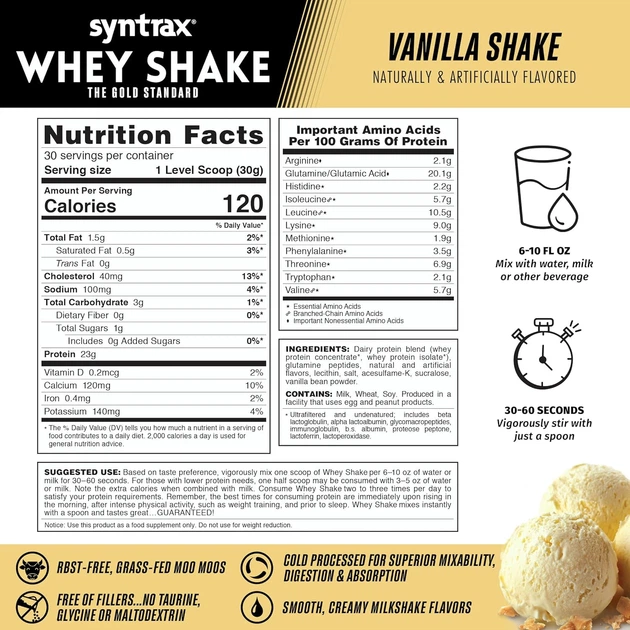 Протеин Syntrax Whey Shake 908 g (Vanilla Shake) - изображение 2