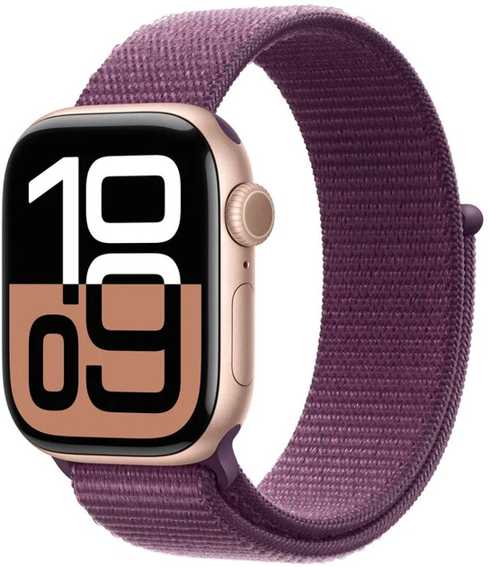 Smartwatch Apple Watch Series 10 GPS + Cellular 42mm Rose Gold Aluminium Case with Plum Sport Loop (MWXC3) - obraz 1