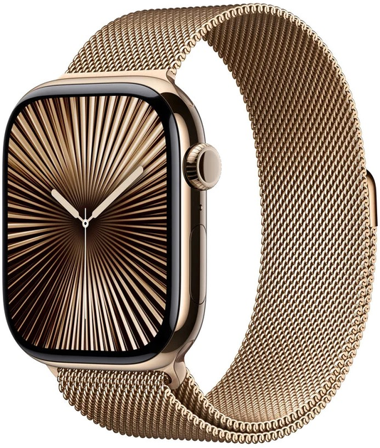 Smartwatch Apple Watch Series 10 GPS + Cellular 46mm Gold Titanium Case with Gold Milanese Loop - M/L (MX003) - obraz 1