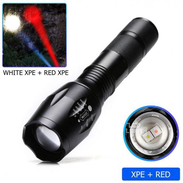 Ліхтар R5-2XPE white red 1х18650 3xAAA ЗУ 220V/12V zoom Box - зображення 1