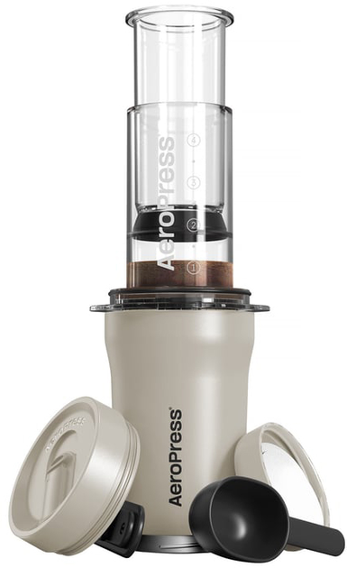 Zestaw AeroPress Go Plus Zaparzacz do kawy + Kubek termiczny + Papierowe filtry 45 szt + Składane mieszadło + Miarka Kremowy 300 ml (85276082523) - obraz 1