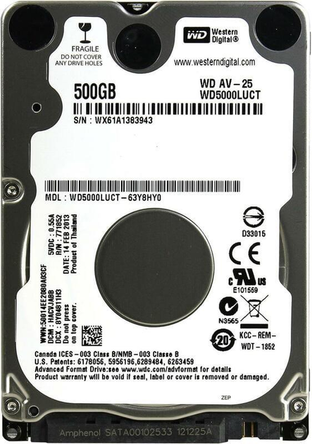Жесткий диск 2.5" SATA 500GB WD AV-25 (_WD5000LUCT_) – фото, отзывы ...