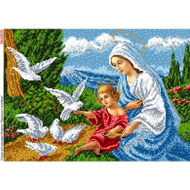 Схема для вишивки бісером Biser-Art Мадонна з голубами (БА-605а) - Фото 1 Схема для вишивки бісером Biser-Art Мадонна з голубами (БА-605а) - изображение 1