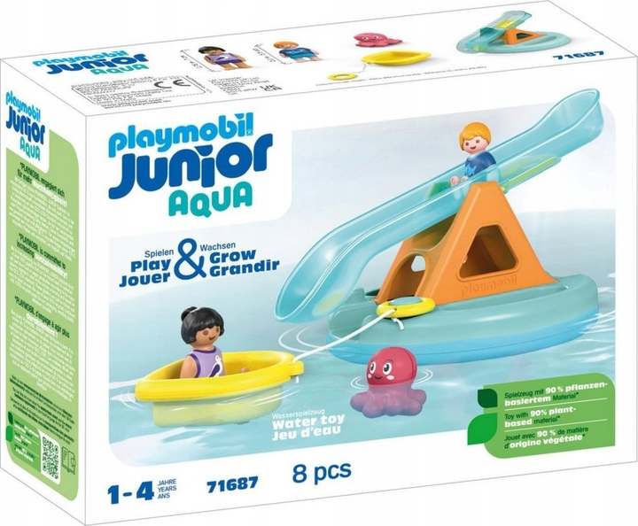 Zestaw z figurkami Playmobil Junior Aqua Pływająca wyspa ze zjeżdżalnią 71687 (4008789716873) - obraz 1