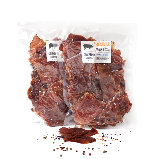 Джерки Meatvill свинина классическая вакуум 1кг (2 пачки по 500г) - Фото 1 Джерки Meatvill свинина классическая вакуум 1кг (2 пачки по 500г) - изображение 1