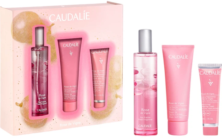 Zestaw kosmetyków do pielęgnacji Caudalie Rose de Vigne Xmas Krem do rąk 30 ml + Żel pod prysznic 50 ml + Woda orzeźwiająca 50 ml (3522933028144) - obraz 2