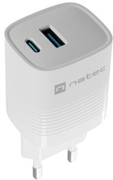 Мережевий зарядний пристрій NATEC Ribera GaN USB-A + USB-C 30W PD 3.0 QC3.0 White (NUC-2140) - зображення 2