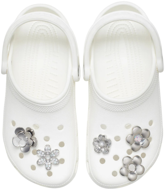 Przypinki jibbitz Crocs Monochrome Silver Flowers 10013258 5 szt Srebrne (0196265644087) - obraz 2